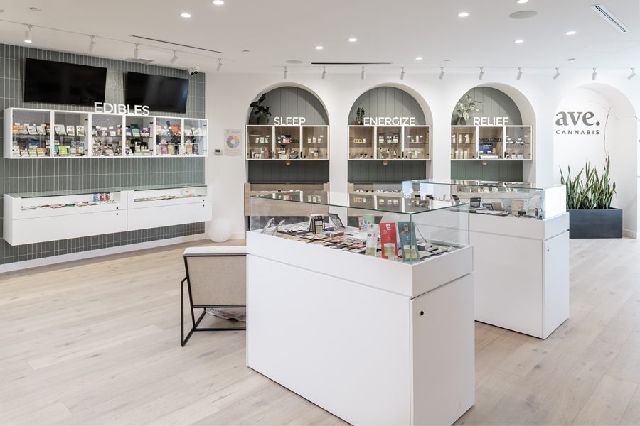 Store view toward the arched display wall