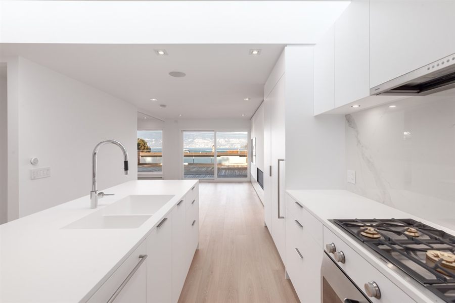 Galley view of the kitchen toward the windows